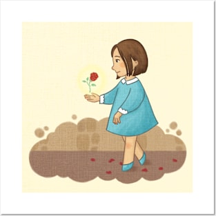 Cute Girl and Rose Illustration Art Posters and Art